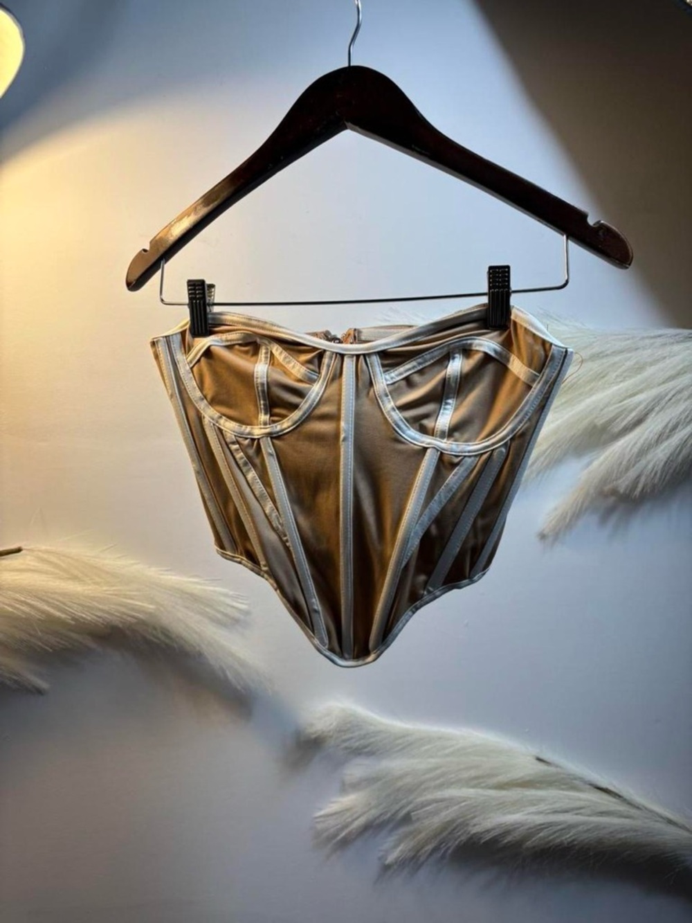 (#109) Satin Underwire Corset Top in Champagne